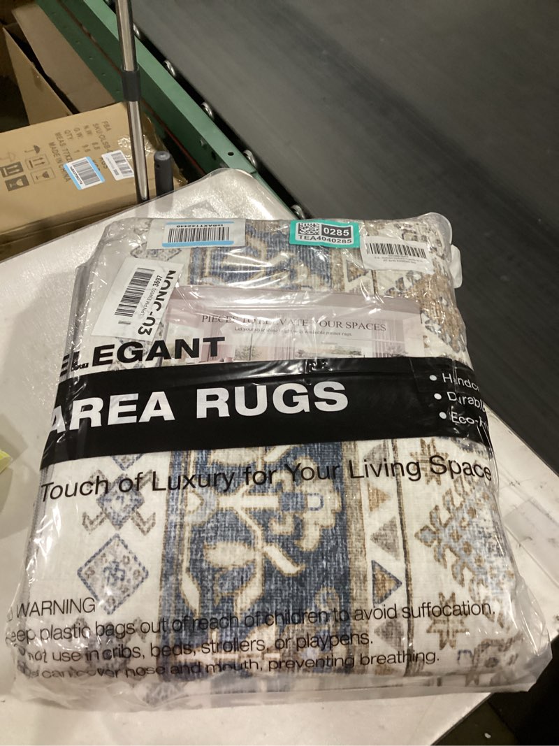 Condition photo showing New/Like New for Washable Rugs 8x10 Area Rugs for Living Room, Non-Slip Backing Large Rug for Nursery Room, Vintage Floral Bedroom Rugs, Thin Indoor Home Decor Soft Farmhouse Rug (Blue/Beige,8'x10') Blue/Beige 8' x 10' (Rectangular)