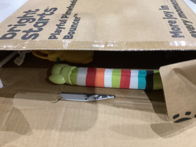 Condition photo showing As Is for Bright Starts Portable Baby Bouncer Soothing Vibrations Infant Seat with Removable-Toy-Bar, 0-6 Months 6-20 lbs (Playful Pinwheels)