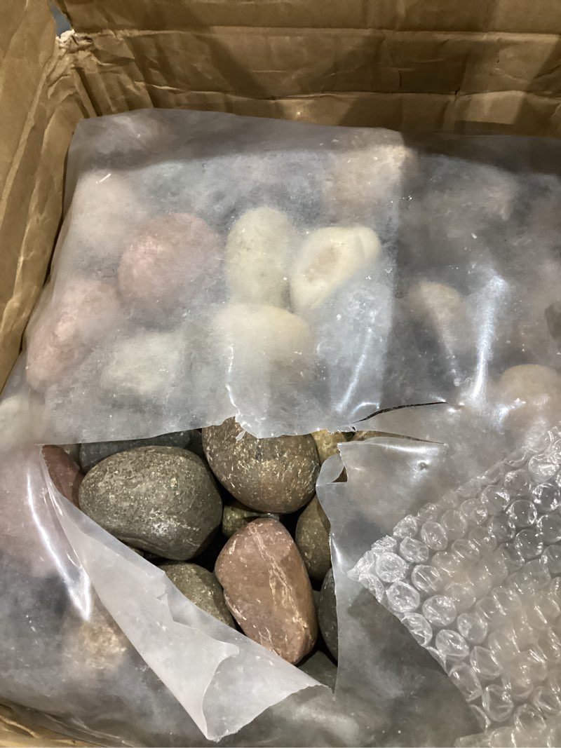 Condition photo showing Good Condition for natural river rocks, small rocks for plants decorative polished pebbles for fish tank, gardening, flower pots, vase fillers, indoor water fountains, landscaping, 40lbs, 2-3 inch 40 pounds 2-3 inch