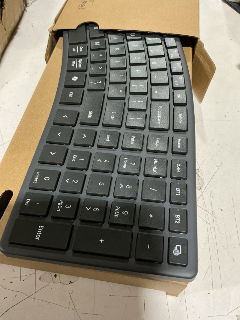 Condition photo showing Good Condition for meetion ergonomic keyboard and mouse wireless, split s-curve design, 2.4g wireless & dual bluetooth, slim low-profile rechargeable full size keyboard, 4 dpi mouse for windows mac pc laptop computer, q s shape black