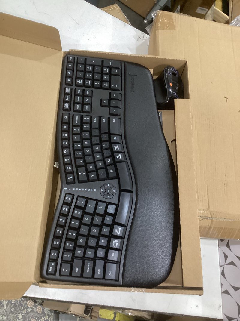Condition photo showing Good Condition for meetion ergonomic keyboard and mouse, wireless keyboard with vertical mouse, split curved keyboard with wrist rest, natural typing usb receiver rechargeable full size, windows/mac/pc/laptop, large