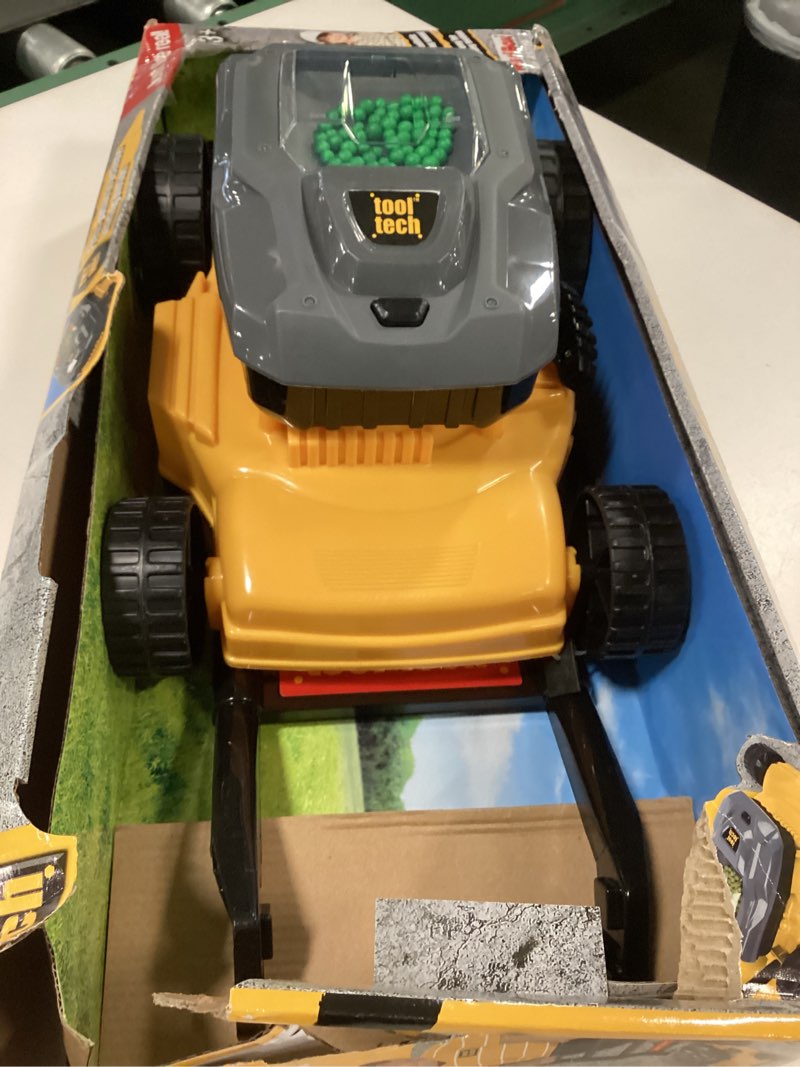 Condition photo showing New/Like New for ( yellow/ grey color ) Redbox Toys: Electronic Lawn Mower - Children's Pretend Play, Outdoor Toys, Yard Work, Realistic Mowing Sounds, Start Pull Cord, Just Like The Real Thing, Ages 3+