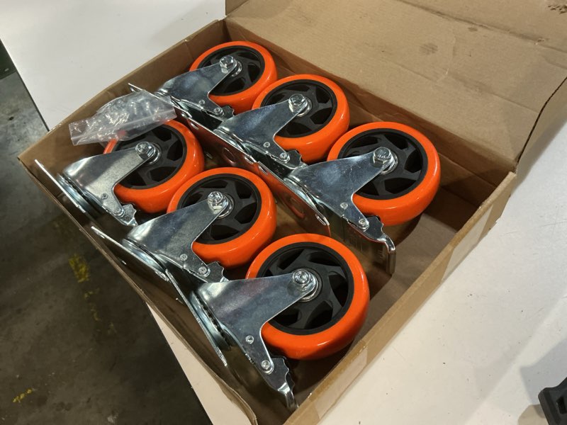Condition photo showing New/Like New for 6 pcs 4 inch heavy duty casters,with brake and swivel locking,6 casters load capacity 3300 lbs, for furniture, workbenches, carts, etc. 6 pcs 4" (yellow)