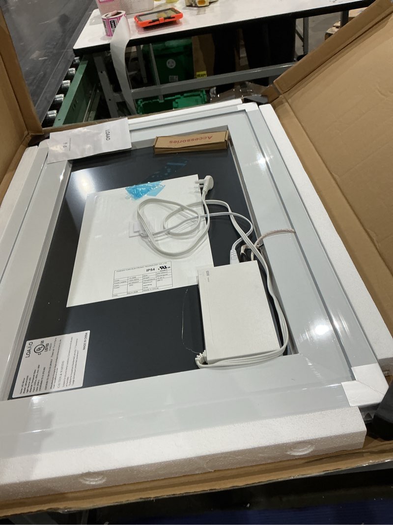 Condition photo showing Good Condition for loaao 24"x36" led bathroom mirror with lights, anti-fog, dimmable, backlit + front lit, lighted bathroom vanity mirror for wall, memory function, tempered glass, safe to use, etl listed