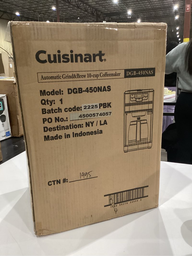 Condition photo showing As Is for Cuisinart Automatic Grind & Brew 10-Cup Coffee Maker with Blade Grinder, Programmable Coffee Machine Glass Carafe with 1-4 Cup Setting, Brew Pause, Grind-Off Option, DGB-450NAS, Black/Stainless Steel 10-Cup Thermal Automatic Grind & Brew Black/Stainless
