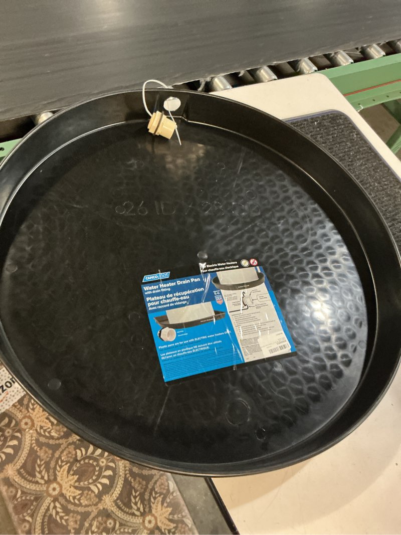 Condition photo showing New/Like New for camco water heater drain pan - 20"id plastic drain pan with pvc fitting (11260) 21" id pvc fitting