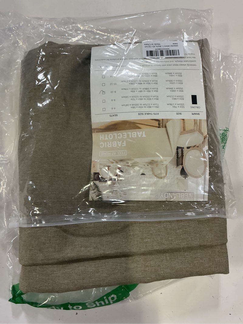 Condition photo showing Good Condition for veblandy rectangle tablecloth linen textured waterproof & stain resistant table cloth wrinkle free decorative fabric farmhouse table cover for dining/party/buffet/wedding, 60 x 104 inch, mocha 104" x 60" (rectangular) mocha