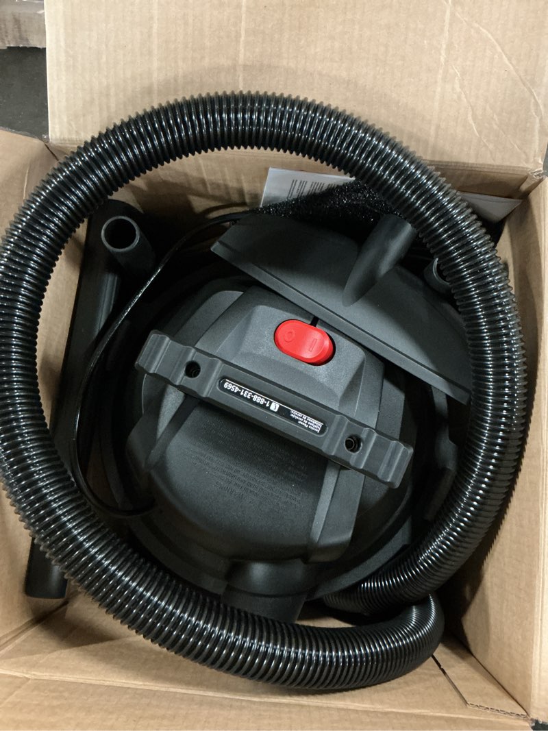 Condition photo showing As Is for craftsman 5-gallon 4-hp corded wet/dry shop vacuum with accessories included