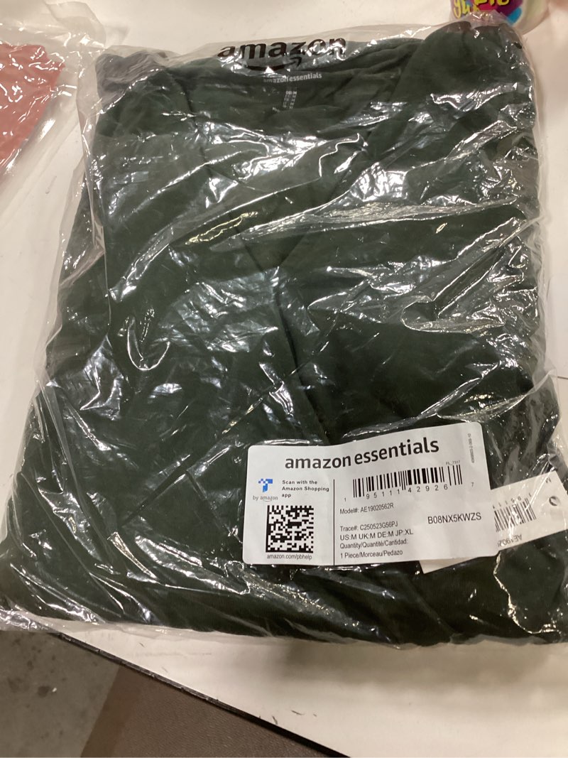Condition photo showing New/Like New for Amazon Essentials womens Short-Sleeve Surplice Cropped Wide-Leg Jumpsuit with Elastic Wais M Dark Olive