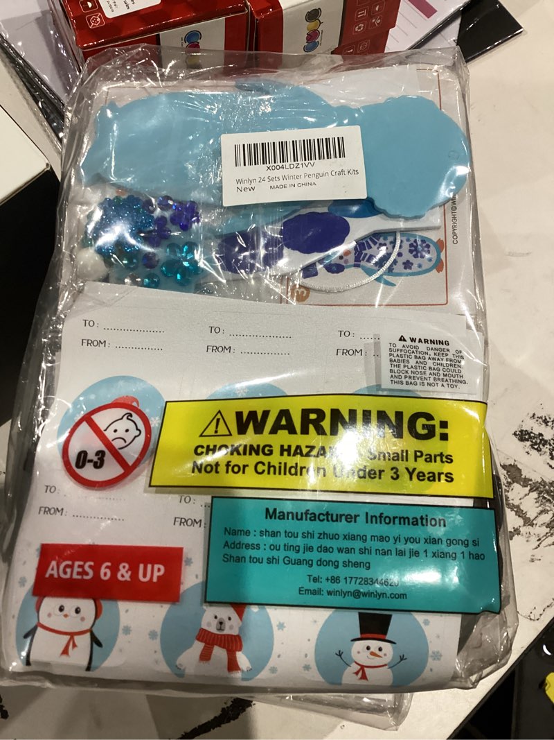 Condition photo showing New/Like New for Winlyn 24 Sets Winter Decorations DIY Penguin Ornaments Bookmarks Christmas Craft Kits Foam Penguin with Snowflake Foam Stickers for Kids Holiday Seasonal Gift Home Classroom Activities Party Favors