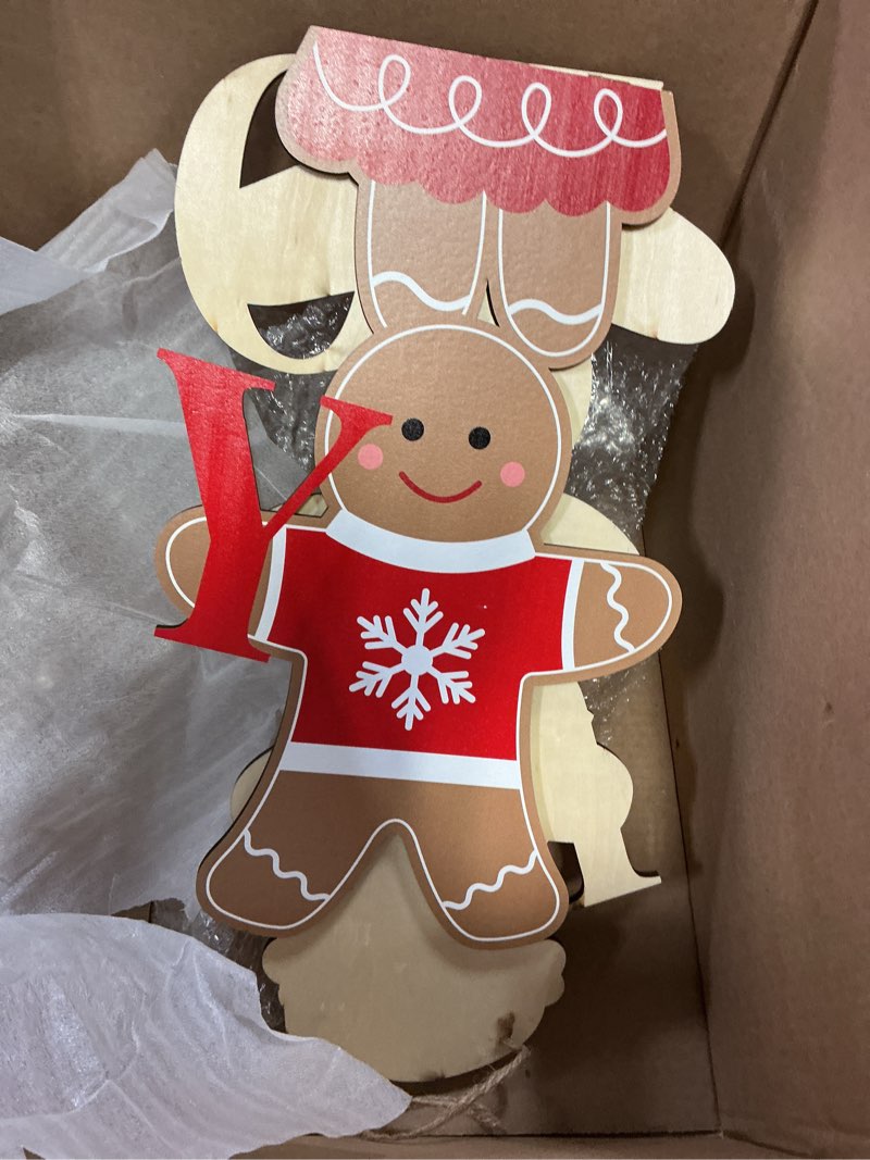 Condition photo showing Good Condition for 36 Inch Large Wooden Christmas Gingerbread Man Porch Sign Joy Christmas Porch Decor Farmhouse Joy Wall Hanging Decor Decorative Plaque for Xmas Home Outdoor Festivals Decorations
