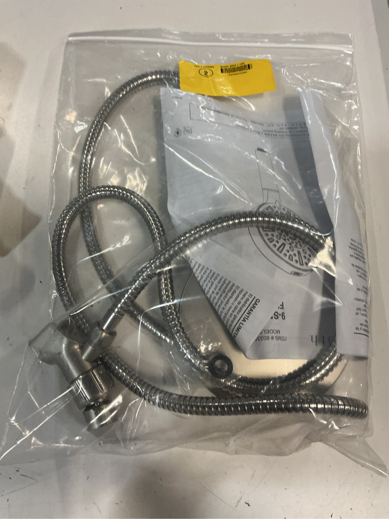 Condition photo showing As Is for 100+ bought last week allen + roth kensley 9 -spray brushed nickel 5.9-in round filtered handheld shower head 1.8 gpm