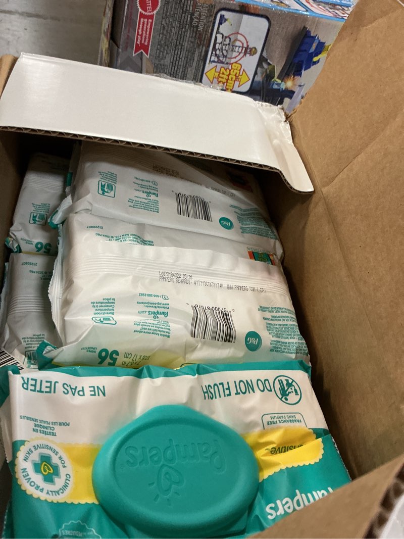 Condition photo showing Good Condition for pampers sensitive baby wipes, water based, clinically proven, hypoallergenic, and unscented for babies, 1008 wipes total (18 flip-top packs) [packaging may vary] 56 count (pack of 18)
