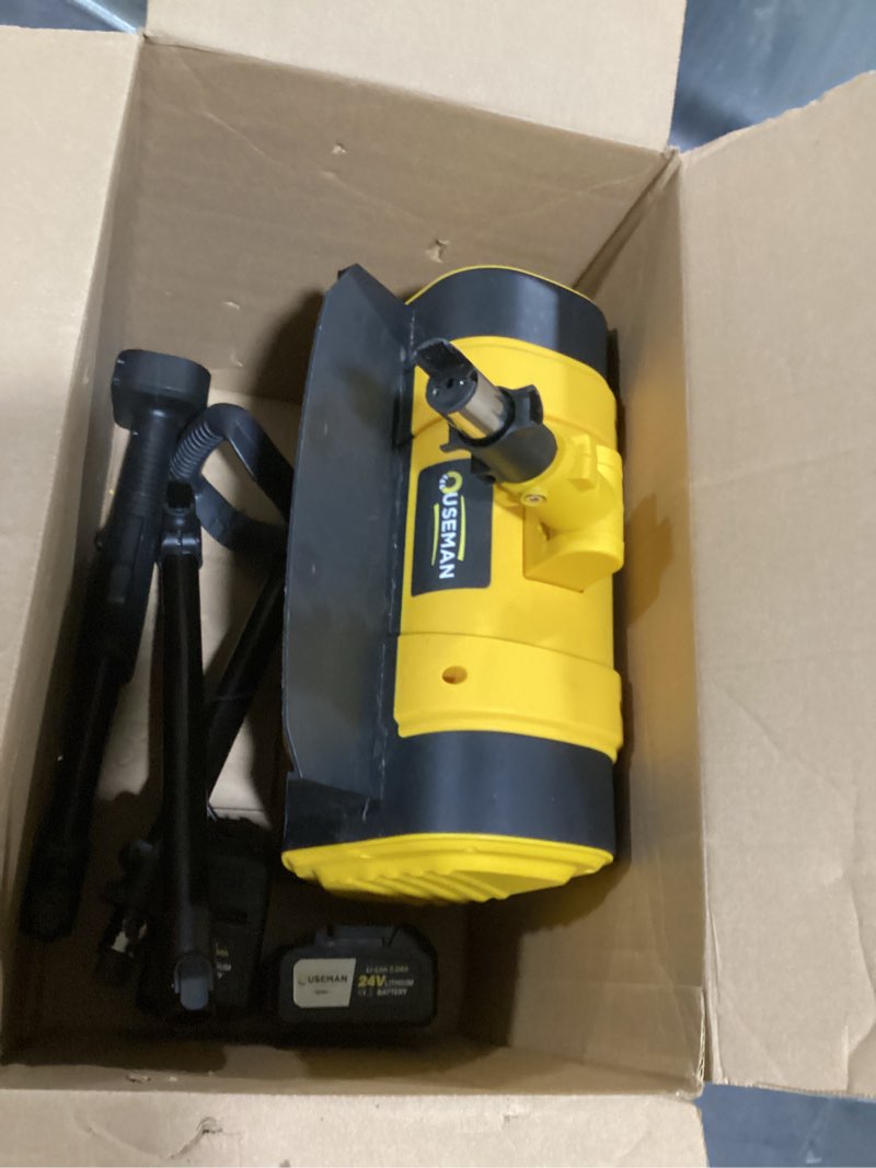 Condition photo showing As Is for similar to electric snow shovel, 21000rpm cordless snow blower, 13\" snow blower with 2 powered 24v batteries, lightweight for easy snow removal on steps,patio,driveway,home,yellow