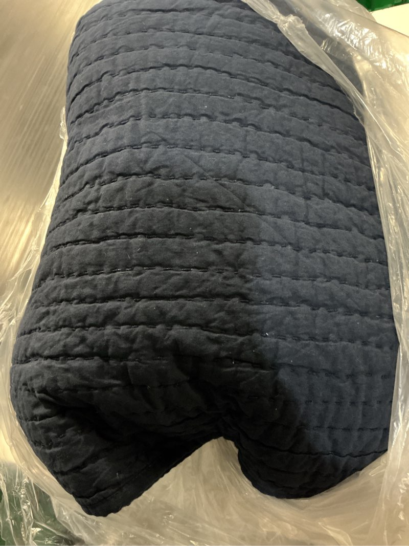 Condition photo showing As Is for european linen cotton stitch quilt, full/queen, navy