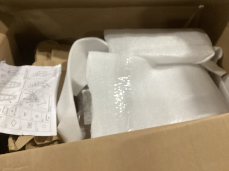 Condition photo showing As Is for Armen Living Vienna 26" Counter Height Swivel Grey Faux Leather and Walnut Wood Bar Stool