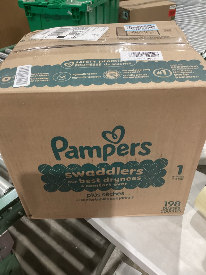 Condition photo showing New/Like New for Pampers Swaddlers Diapers, Size 1 (8-14 lbs), 198 Count, Absorbent, Keeps Baby Dry and Comfortable, Skin Safe Disposable Baby Diaper (Packaging May Vary) Size 1 198