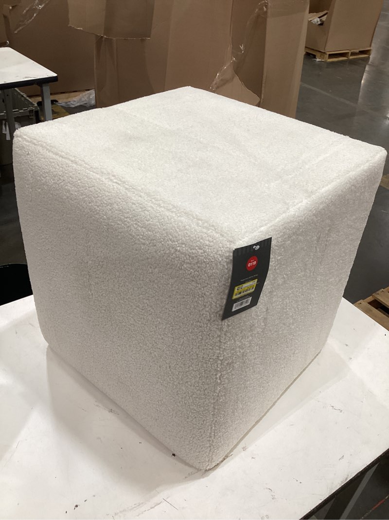 Condition photo showing Good Condition for lynwood square upholstered cube ottoman faux shearling cream boucle - threshold™ designed with studio mcgee
