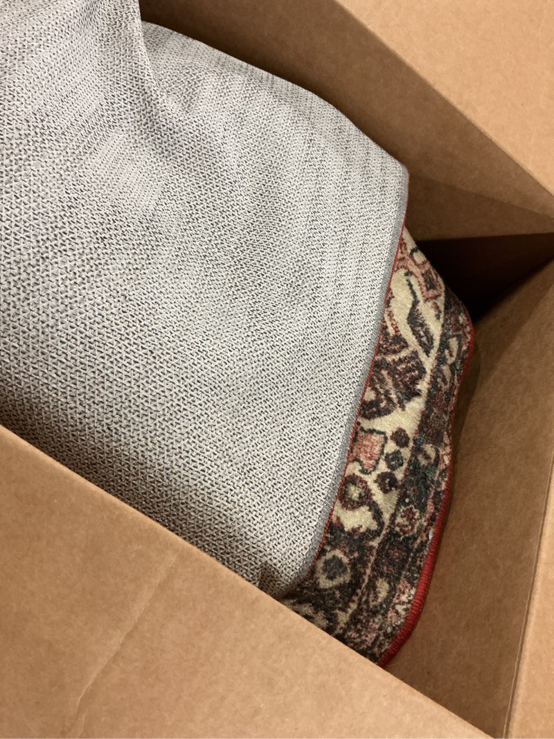 Condition photo showing As Is for loloi magnolia home by joanna gaines banks collection ban-04 brick/ivory 5'-0" x 7'-6", .13" pile height, machine washable, area rug