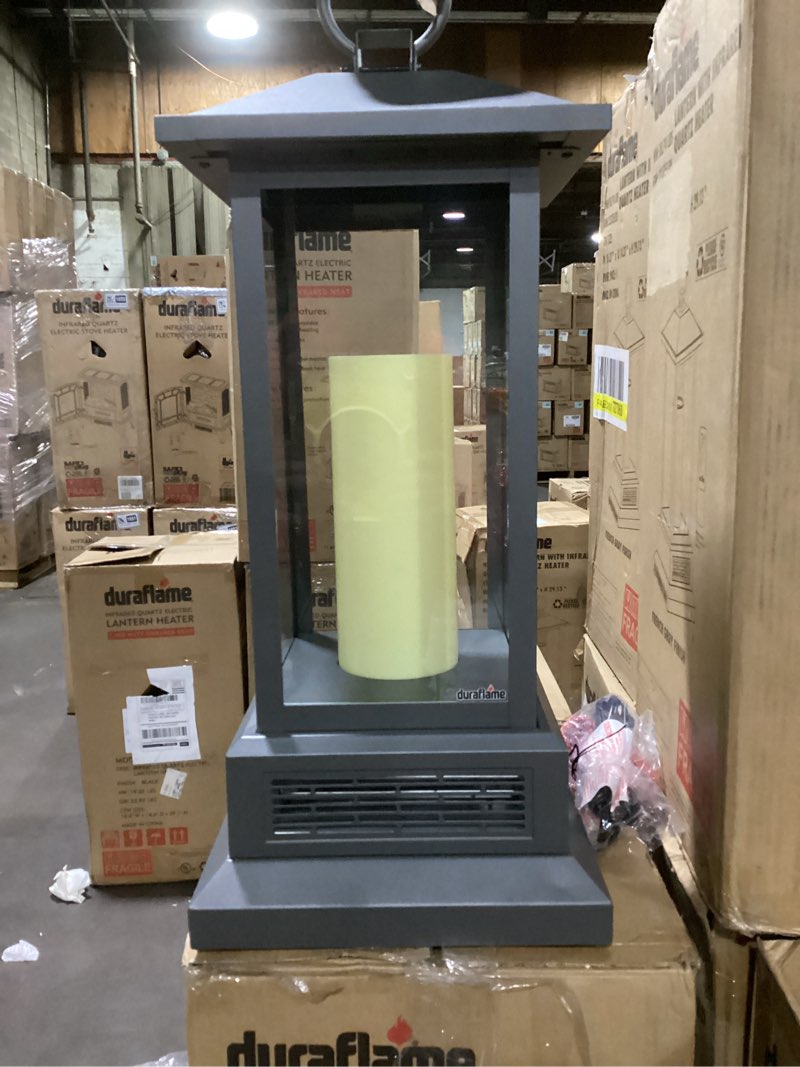 Duraflame lantern with infrared quartz heater color gun metal gray finish 11.7in w x11.7in d x 28.64 in h 29.7cm w 29.7cm d x 72.75cm h