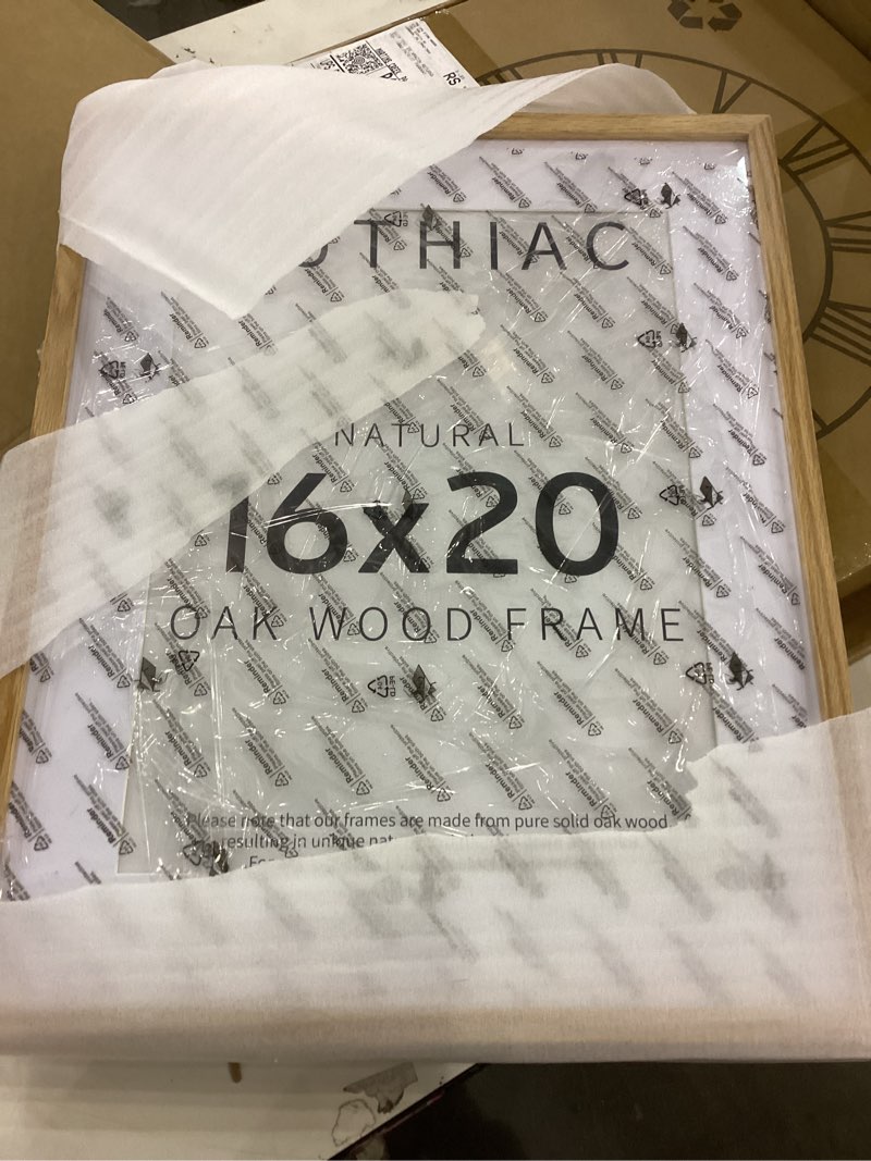 Condition photo showing New/Like New for 16x20 Picture Frames for Wall - Minimalist 16x20 Oak Wood Frames, 16"x20" Picture Frame Wood, Natural Solid Wooden Picture Frames for Wall Art Photo and Prints(1 Pack, Beige)