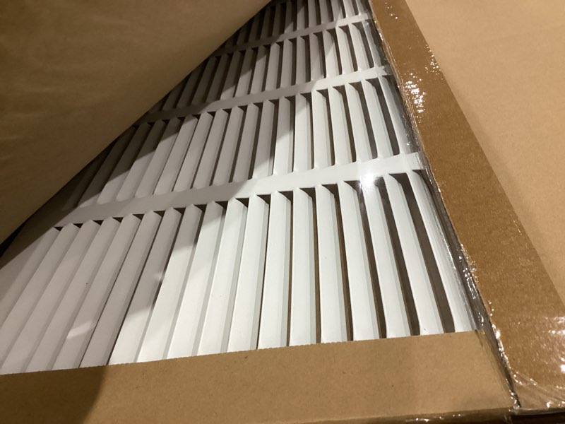 Condition photo showing New/Like New for fits 26x18 duct opening | steel return air grille by handua | vent cover grill for sidewall and ceiling | white | hvac cold air intake grille | outer dimensions: 27.75"w x 19.75" 1 26"w x 18"h [duct opening]