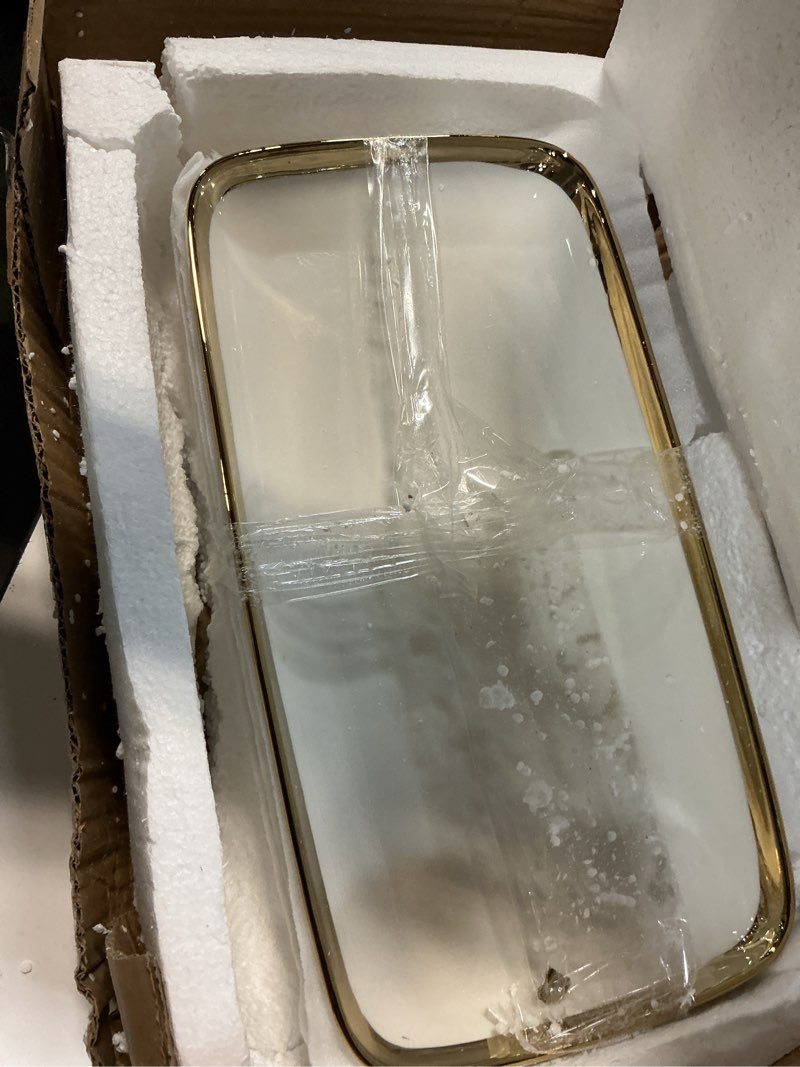 Condition photo showing Good Condition for letaotao serving platters, ceramic serving platters set of 4, 12 inch rectangular serving trays dishes for party entertaining, white dinner plates with gold trim for sushi desserts appetizers salad rectangular white and gold-4 pcs