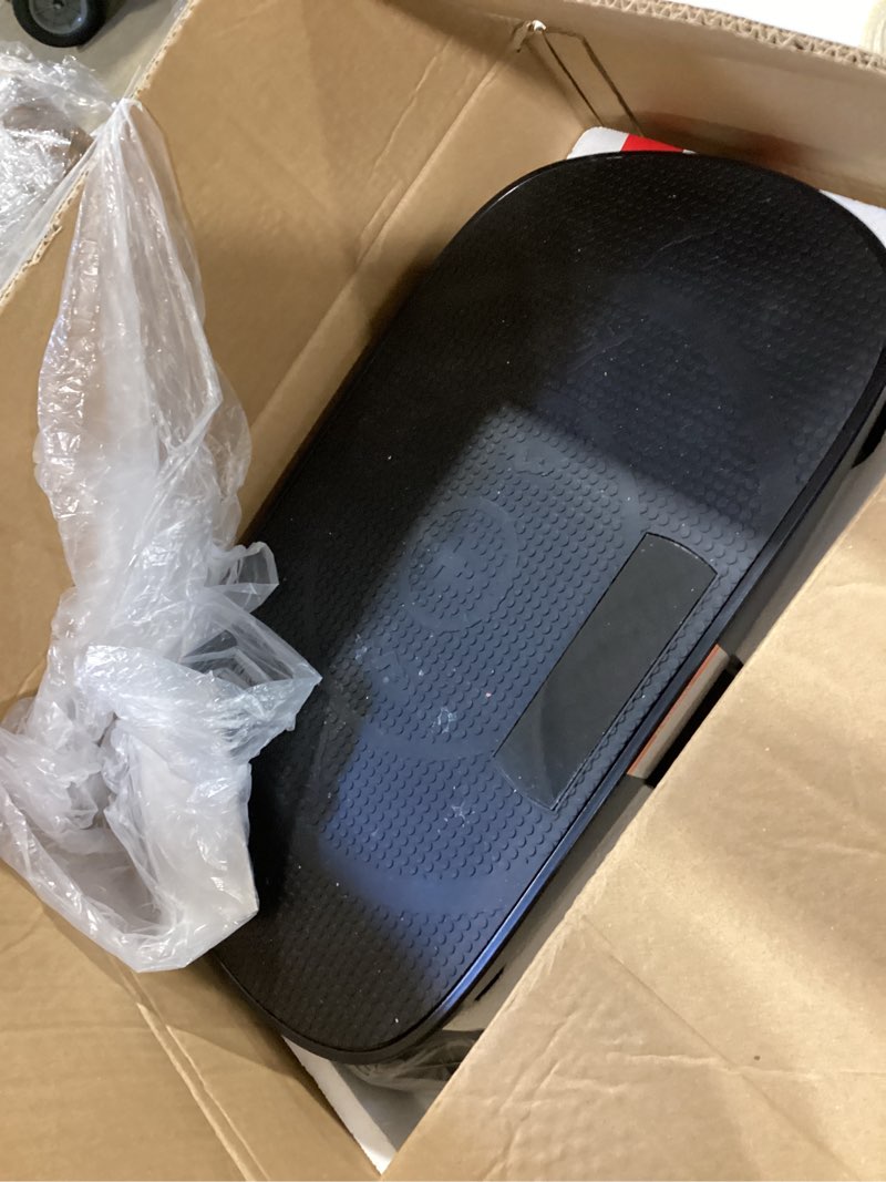 Condition photo showing As Is for merach vibration plate exercise machine, curved vibration plate for lymphatic drainage weight loss, vibrating plate with real-time calorie tracking on led display, workout equipment for home women men black