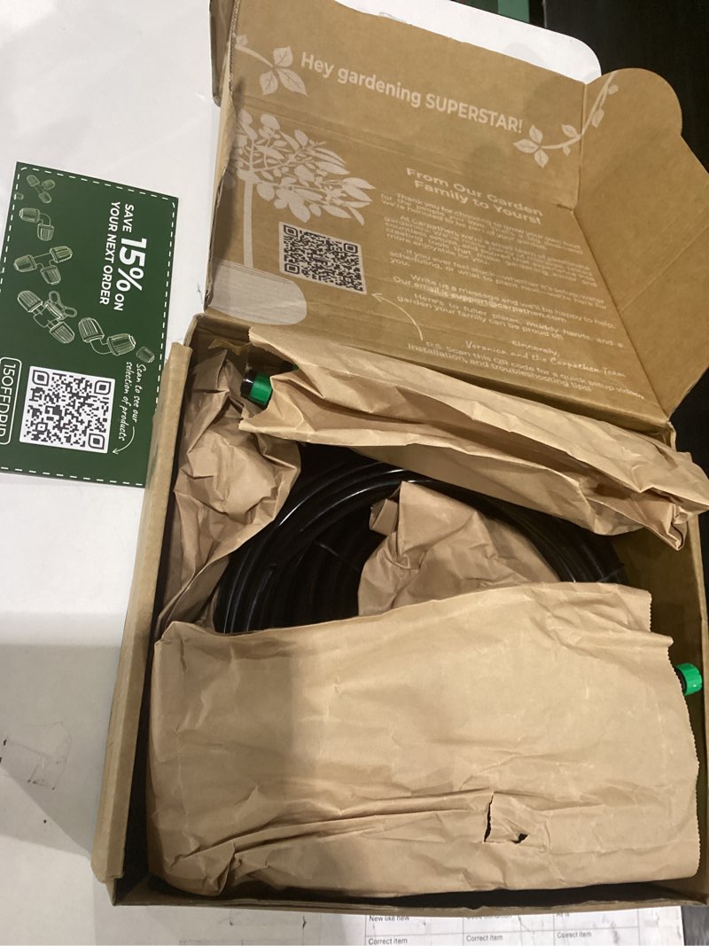 Condition photo showing Good Condition for carpathen drip irrigation system kit - complete premium garden watering system with adjustable sprinkler emitters, 5/16" & 1/4" tubing and fittings - drip line for raised beds, lawn, pots, greenhouse barbed fitting drip irrigation system