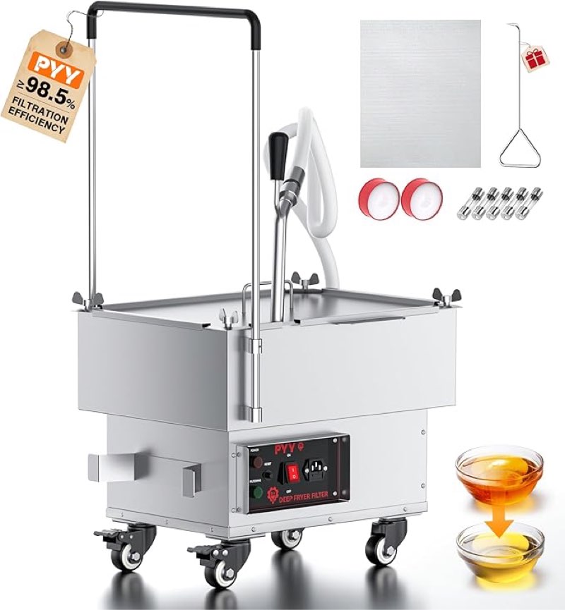 pyy fryer filter machine - 18l/5.8gal mobile fryer oil filter machine 15l/min 1700rpm stainless steel commercial deep fryer oil filtration grease filter machine for restaurant supermarket 300w