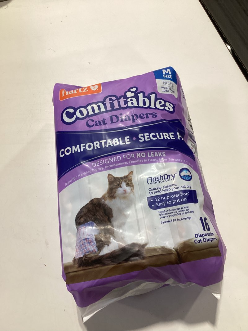 Condition photo showing New/Like New for Hartz Comfitables Cat Diapers,Medium, 16 Count, Comfortable & Secure Fit, Easy to Put On Medium 16