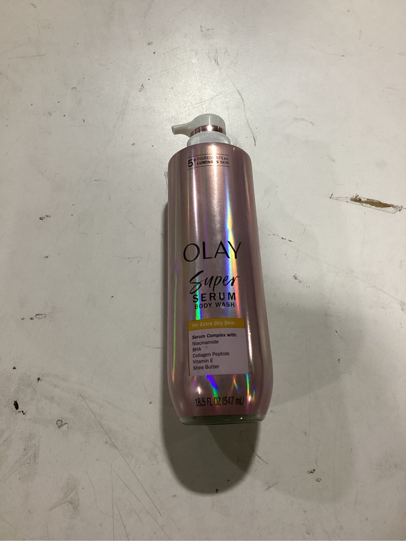 Condition photo showing Good Condition for Olay Super Serum Body Wash for Extra Dry Skin, 24hr Long Lasting Hydration, 5+ Ingredient Serum Complex for Bright Even Firm Luminous Skin, 18.5 fl oz Extra Dry 18.5 Fl Oz (Pack of 1)