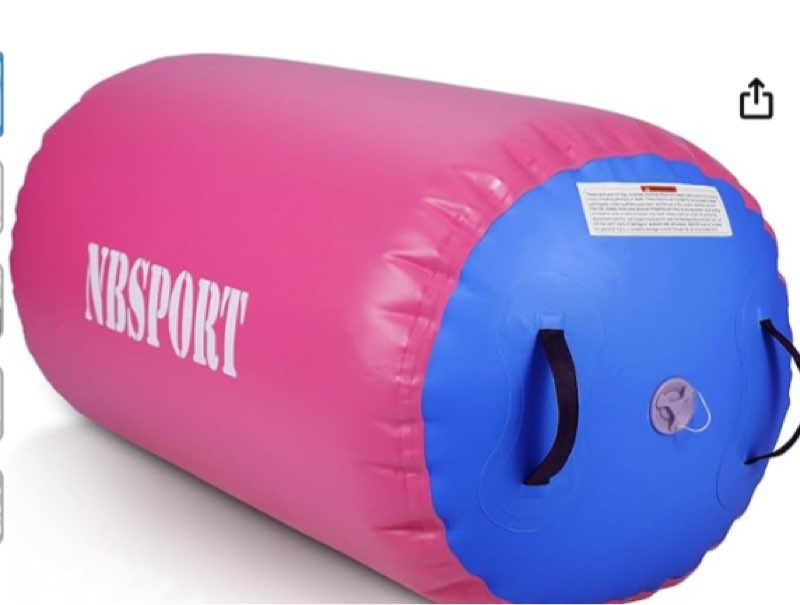 aksport air roller gymnastics air barrel for backbends and back handsprings exercise training with electric air pump for home use/yoga/cheerleading/tumbling/back walkovers pink 47inx29.5in?diam)