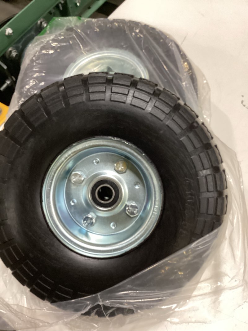Condition photo showing Good Condition for ar-pro (2-pack) 10-inch solid rubber tire wheels - replacement 4.10/3.50-4" flat free tire with 5/8" bearings, 2.2" offset hub - compatible with hand truck, wheelbarrow, dolly, gorilla carts silver