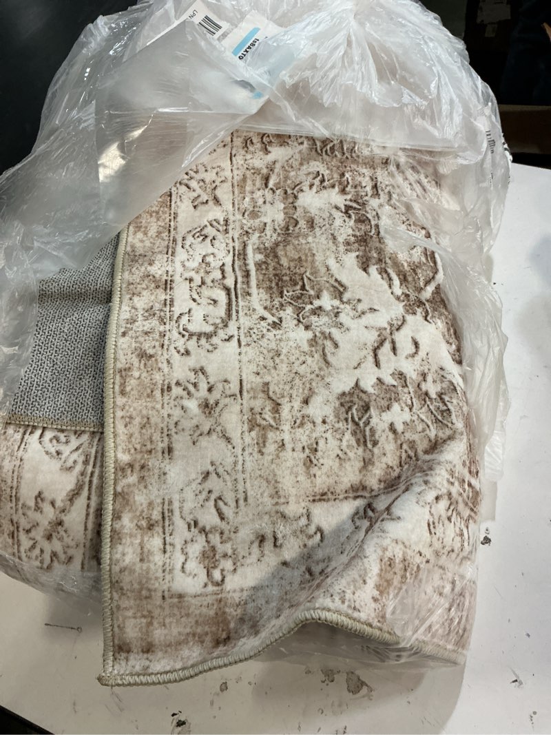 Condition photo showing Good Condition for madane 8x10 area rugs for living room, machine washable vintage natural rug with non-slip backing, soft large throw rug, thin carpet for bedroom dining room farmhouse (8 x 10, beige/brown) beige/brown 8' x 10' (rectangular)