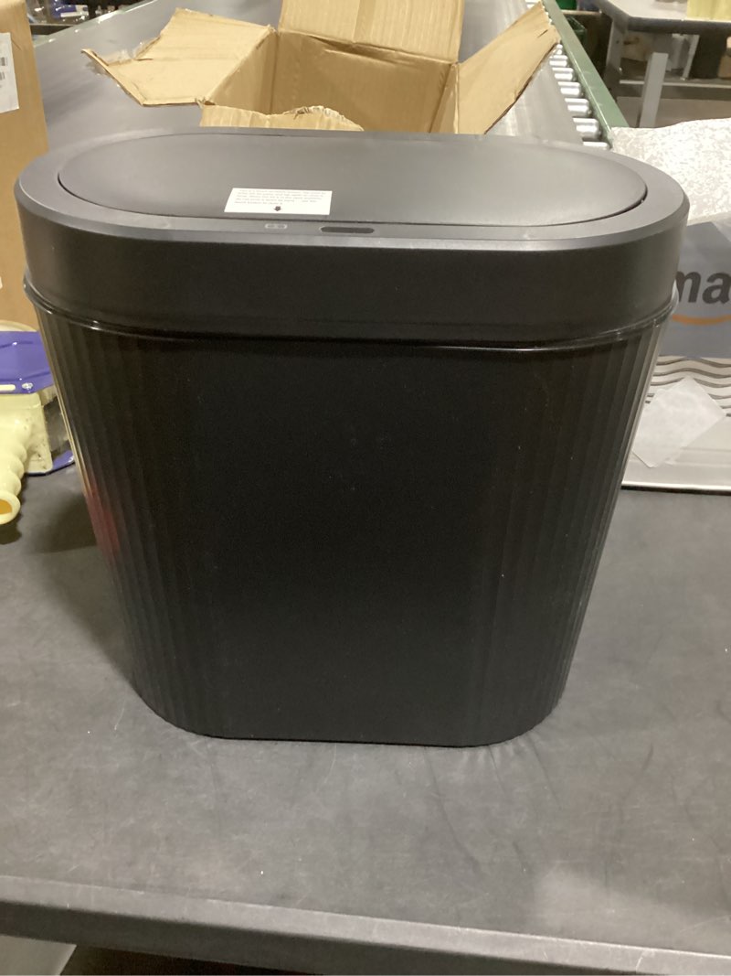 Condition photo showing Good Condition for 5 Gallon Bathroom Trash Can with Lid, Automatic Motion Sensor Black Trash Can, Touchless Slim Waterproof Garbage Bin for Kitchen, Bedroom, Office, and Bathroom 1P-5 Gallon Black