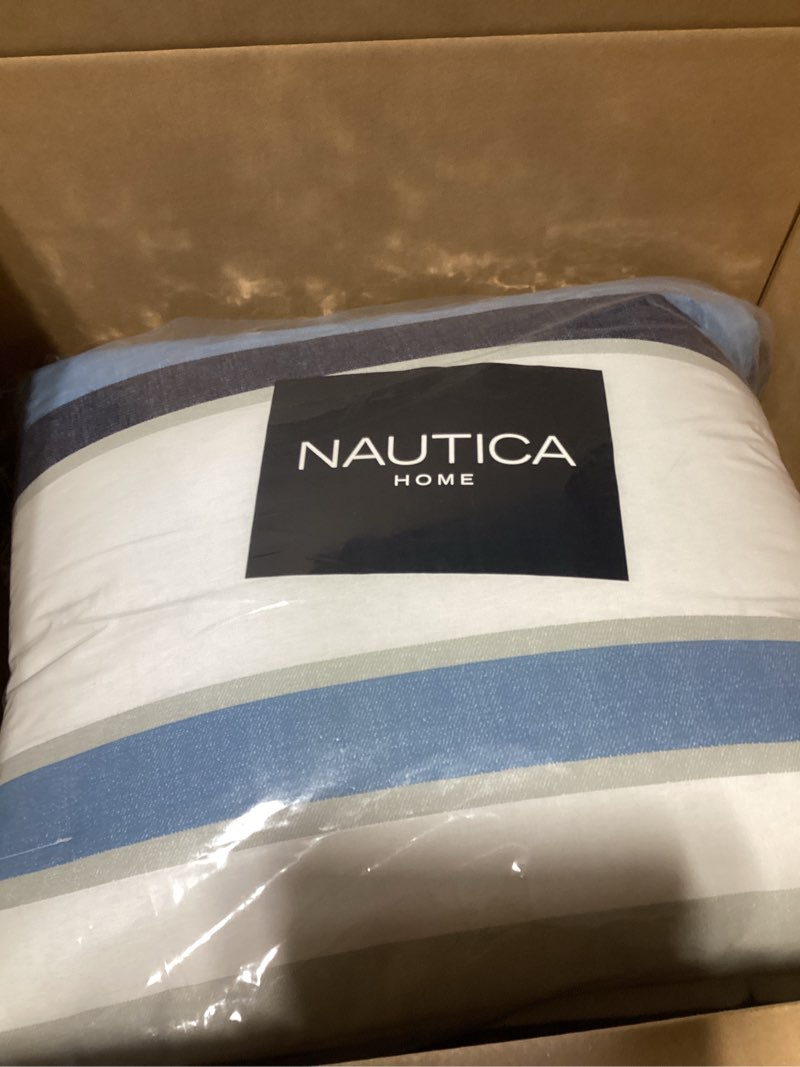 Condition photo showing Good Condition for nautica - king comforter set, cotton reversible bedding with matching shams & bonus decorative pillows (westport navy, king) king westport navy