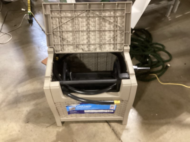 Condition photo showing As Is for suncast hose hideaway plastic 175-ft hideaway hose reel