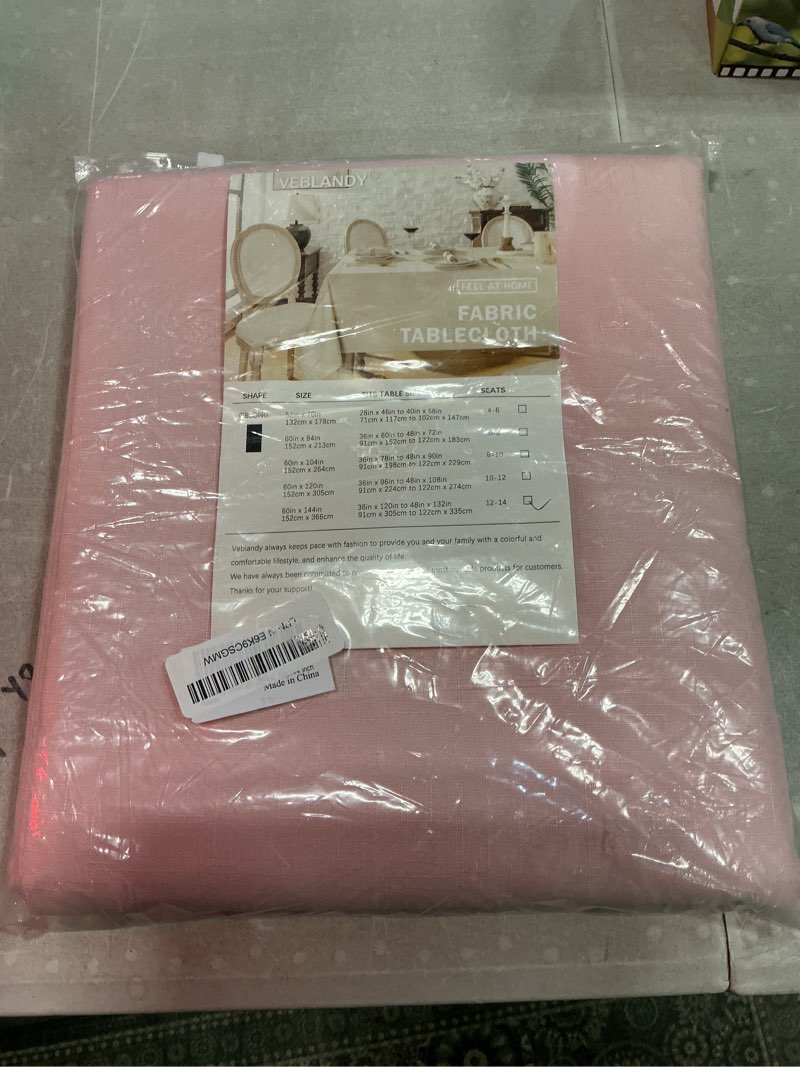 Condition photo showing New/Like New for veblandy rectangle 10 feet tablecloth 60x144 inch linen textured table cloth stain and wrinkle resistant washable polyester, decorative table cover waterproof for dining, buffet and camping, pink 144" x 60" (rectangular) pink