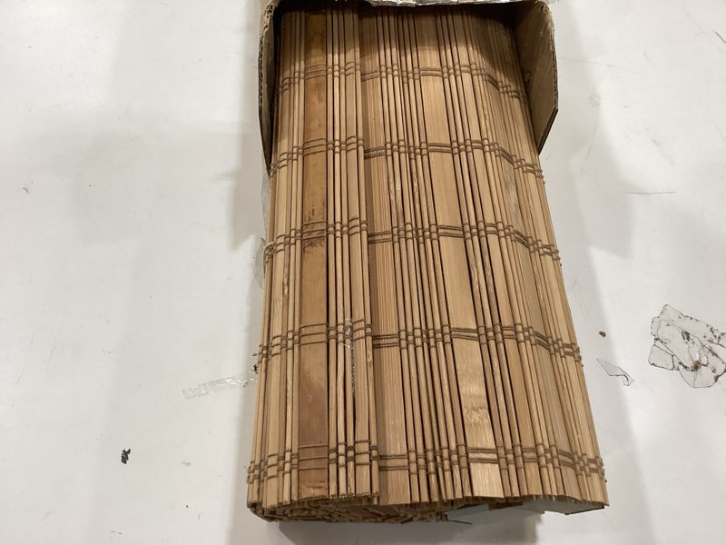 Condition photo showing As Is for lazblinds no tools no drill cordless bamboo roman shades, light filtering window treatment, roll up bamboo blinds for windows 27'' w x 64'' h, dali native light filtering-dali native 27" w x 64" h