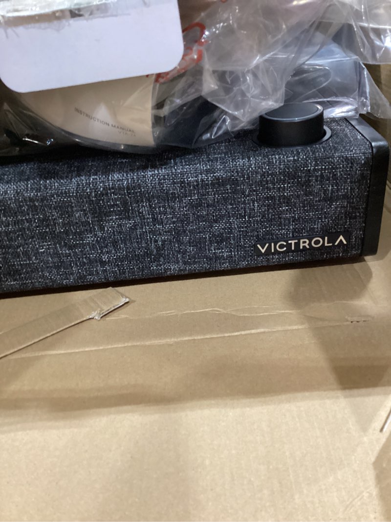 Condition photo showing As Is for Victrola Eastwood II Record Player with Speakers – Bluetooth 5.1 and Vinyl Stream Technology, Vintage Style 3-Speed Vinyl Player, Audio Technica AT-3600LA Cartridge (Black) Black Eastwood II