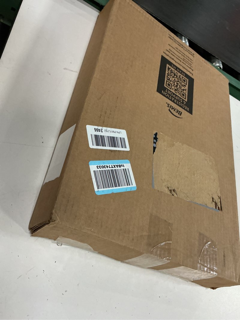 Condition photo showing New/Like New for mayfair linden slow close toilet seat, non slip heavy duty wood, easy install, elongated, white elongated traditional hinge