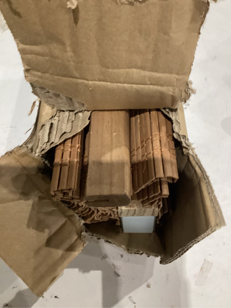 Condition photo showing As Is for LazBlinds No Tools No Drill Cordless Bamboo Roman Shades, Light Filtering Window Treatment, Roll Up Bamboo Blinds for Windows 23'' W x 64'' H, Ceylon Light Russet Light Filtering-ceylon Light Russet 23" W x 64" H