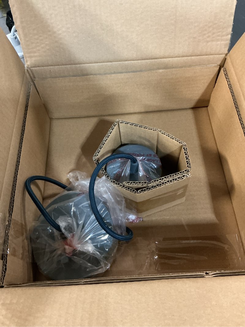 Condition photo showing New/Like New for signature hadware pendant | indigo blue finish | matte white interior aluminum shade | modern dome pendant light | made of aluminum | 13\\\" d x 12.25\\\" h | 493513-ib