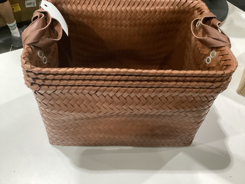 Condition photo showing Good Condition for hand woven baskets for storage, 4pcs water-resistant wicker baskets, brown wicker storage baskets for shelves, large basket with handle for organizing, clothes, laundry, blanket - rectangular rectangle