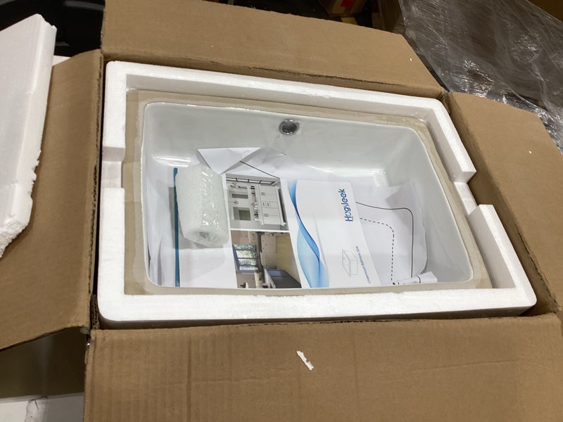Condition photo showing New/Like New for Undermount Bathroom Sink Rectangle, Hugsleek Interior Bowl Size 16 x 12 inch White Porcelain Ceramic Vessel Sink Under Counter Exterior Size 18x14in Rectangular Bath Sink Basin Lavatory Fireclay 16"x12" White Undermount
