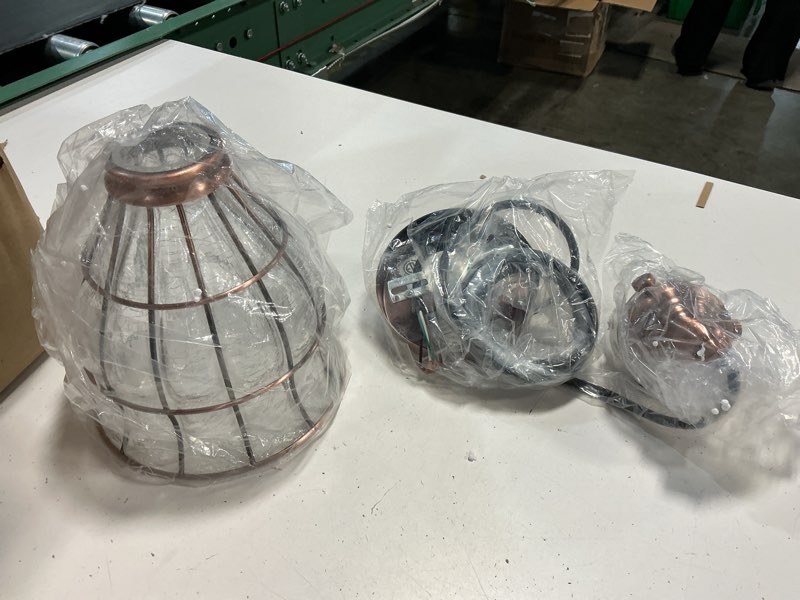 Condition photo showing As Is for yubole vintage pendant light kitchen island hanging light fixture cracked glass shade red antique copper