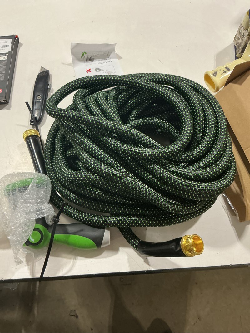 Condition photo showing Good Condition for garden hose 50ft - lightweight water hose, with 10-pattern nozzle, triple-layer construction, all-weather hose,flexible and anti-kink, durable for watering, outdoor use 50ft green