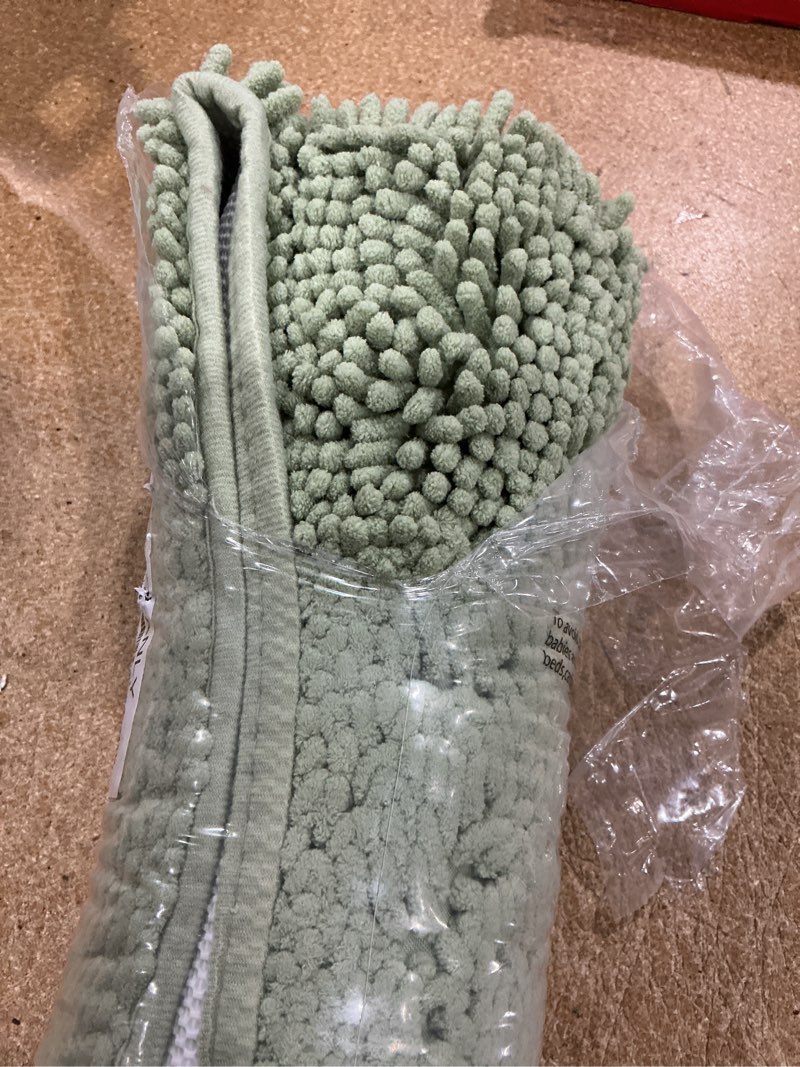 Condition photo showing Good Condition for olanly bathroom rug 36x24, extra soft absorbent chenille bath rugs, rubber backing quick dry, machine washable bath mats for bathroom floor, tub and shower, home decor accessories, sage green 36" x 24" sage green