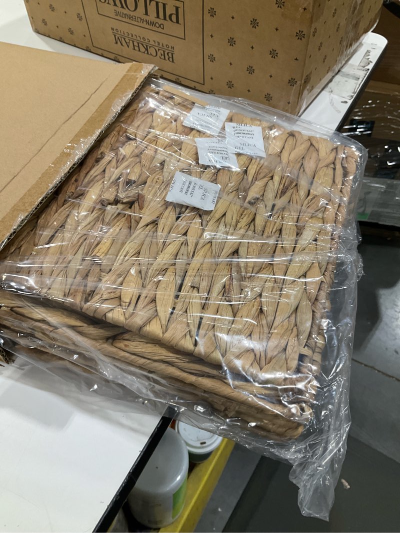 Condition photo showing Good Condition for Water Hyacinth Storage Baskets 11x11x11 Inch Wicker Storage Cubes Set of 2Baskets,Handwoven Foldable Wicker Cubes with Sturdy Handles, Rustic Laundry Organizer for Bedroom Shelves, Kitchen, Bathroom